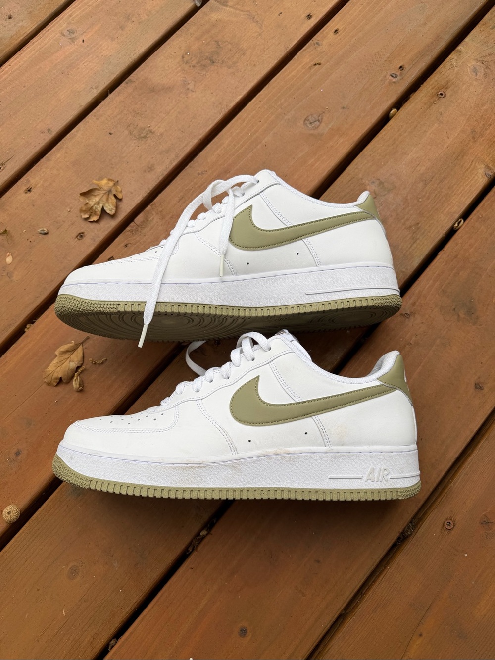 Nike Air Force 1 Low - White with Olive Swoosh